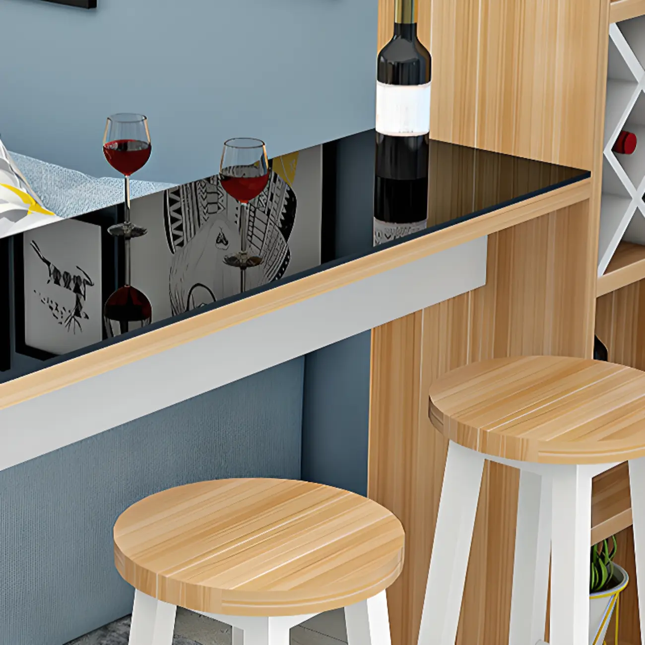 Smoke Tempered Glass Top Pub Table with Open Back Wine Shelf