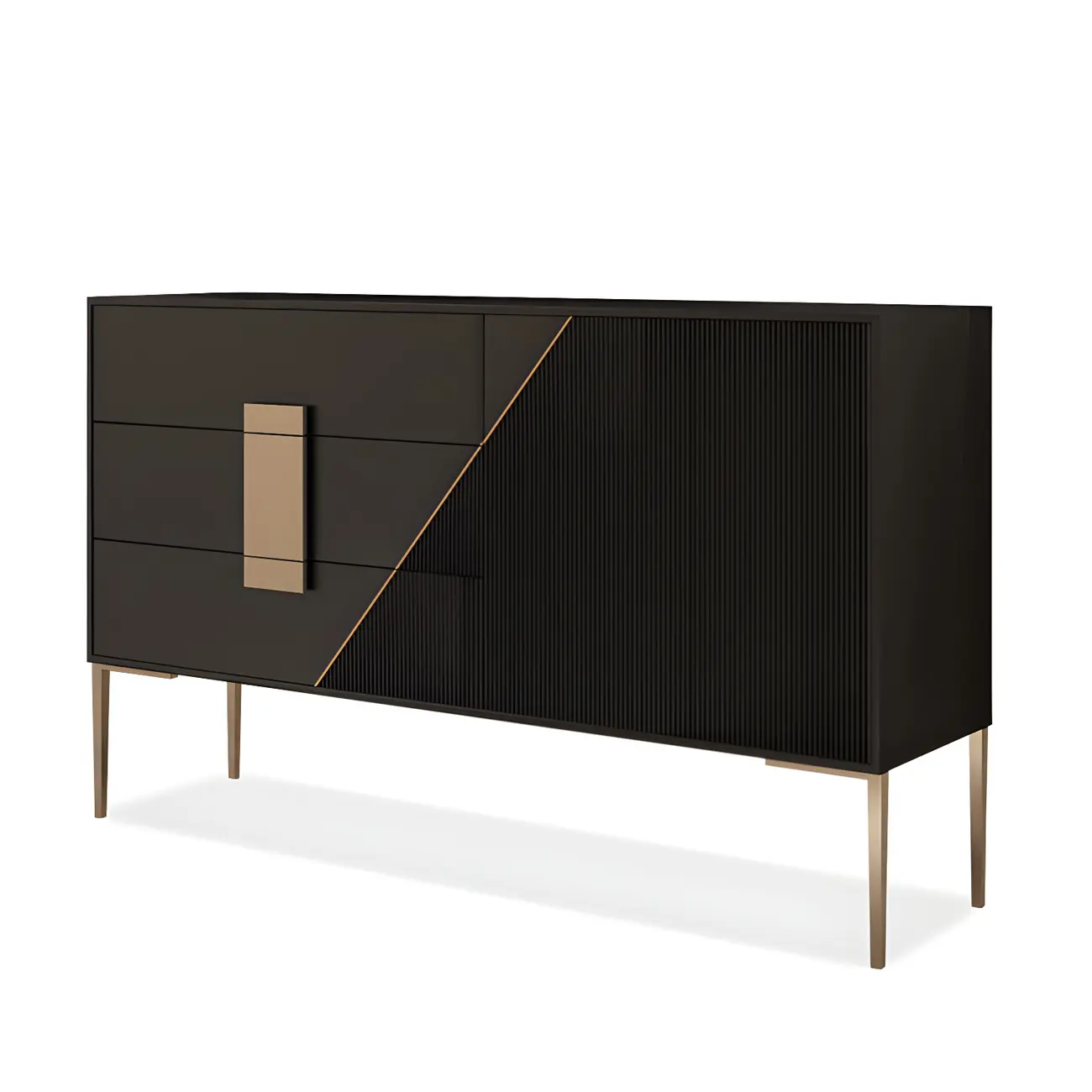 Sleek Black-Gray Wood and Metal Soft-Close Drawers Dresser