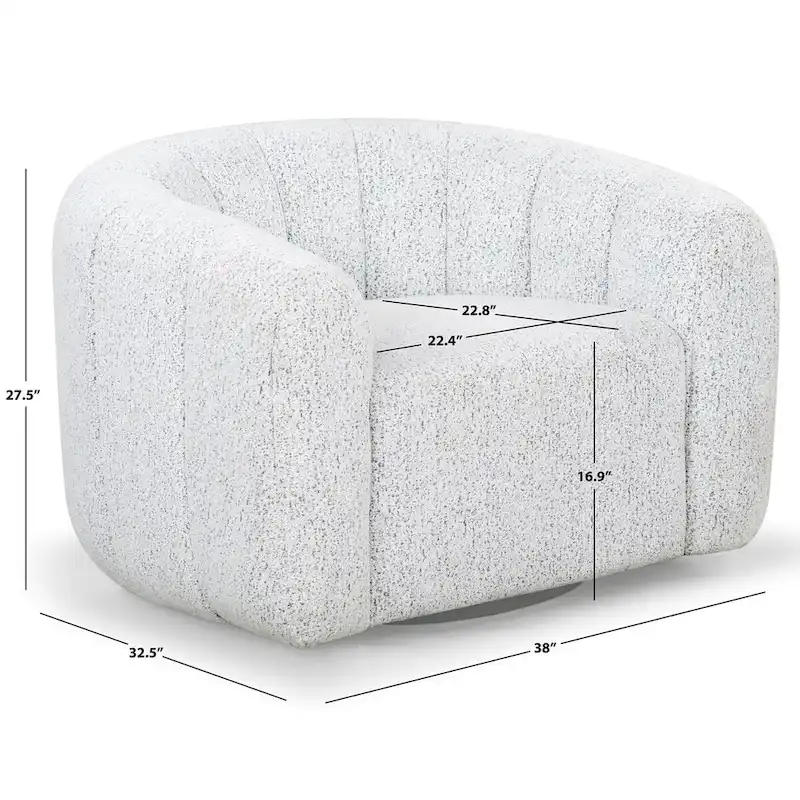 White and Black Boucle Fabric Swivel Accent Chair with Iron Base – 1 Person
