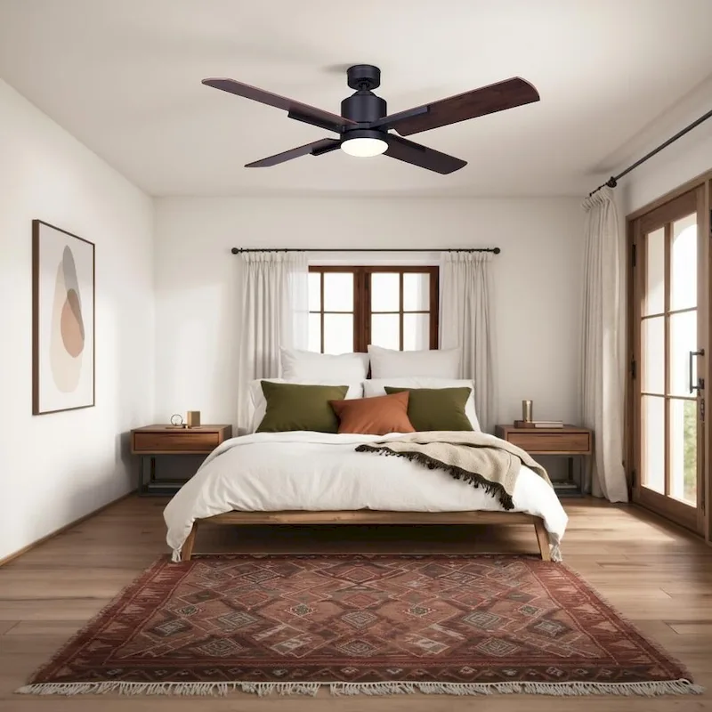 LOXLEY 4-Blade Ceiling Fan Modern Rustic Indoor Fan with LED Light and Remote - Matte Black