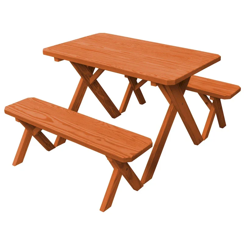 Pine 5' Cross-Leg Picnic Table with 2 Benches