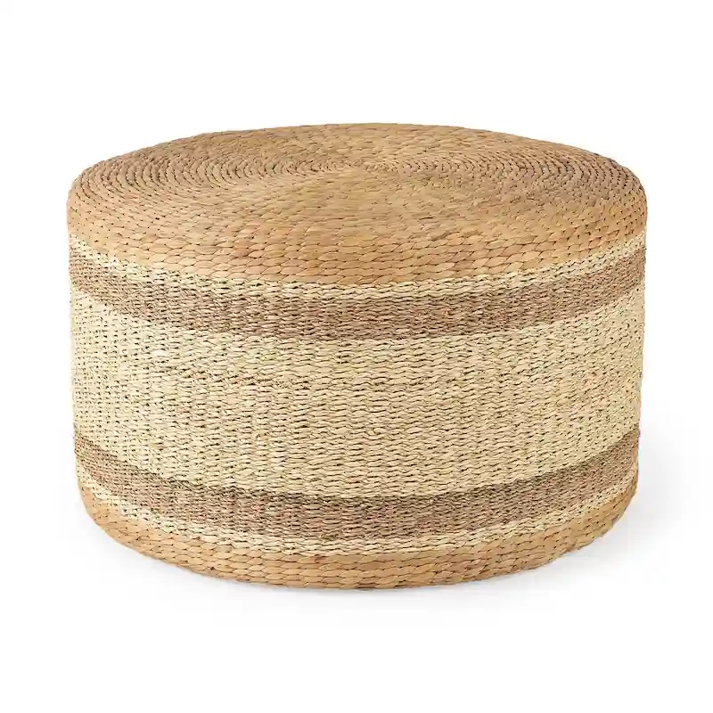 Brown Striped Seagrass Round Pouf
