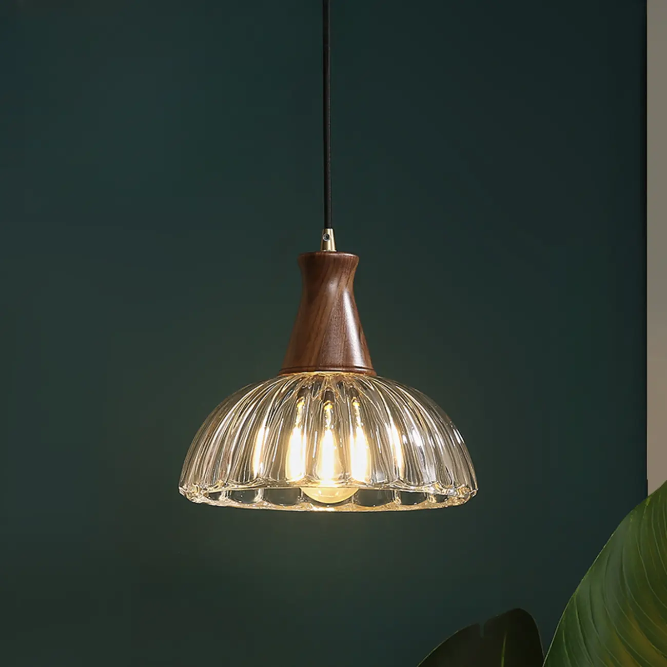 Vintage Brown Reeded Glass Lampshade Pendant Light