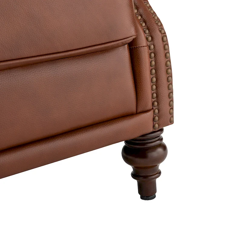 Brown Genuine Leather Wingback Armchair with Nailhead Trim, Set of 2, 1-Person