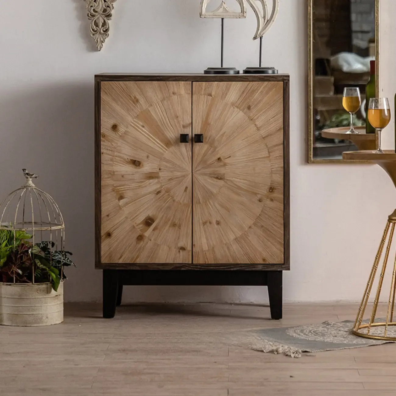 Industrial Wooden Buffet Table with Cabinets for Living Room