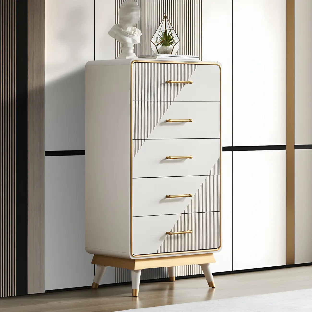 Glam Beige Wood Gold Accent Storage Chests