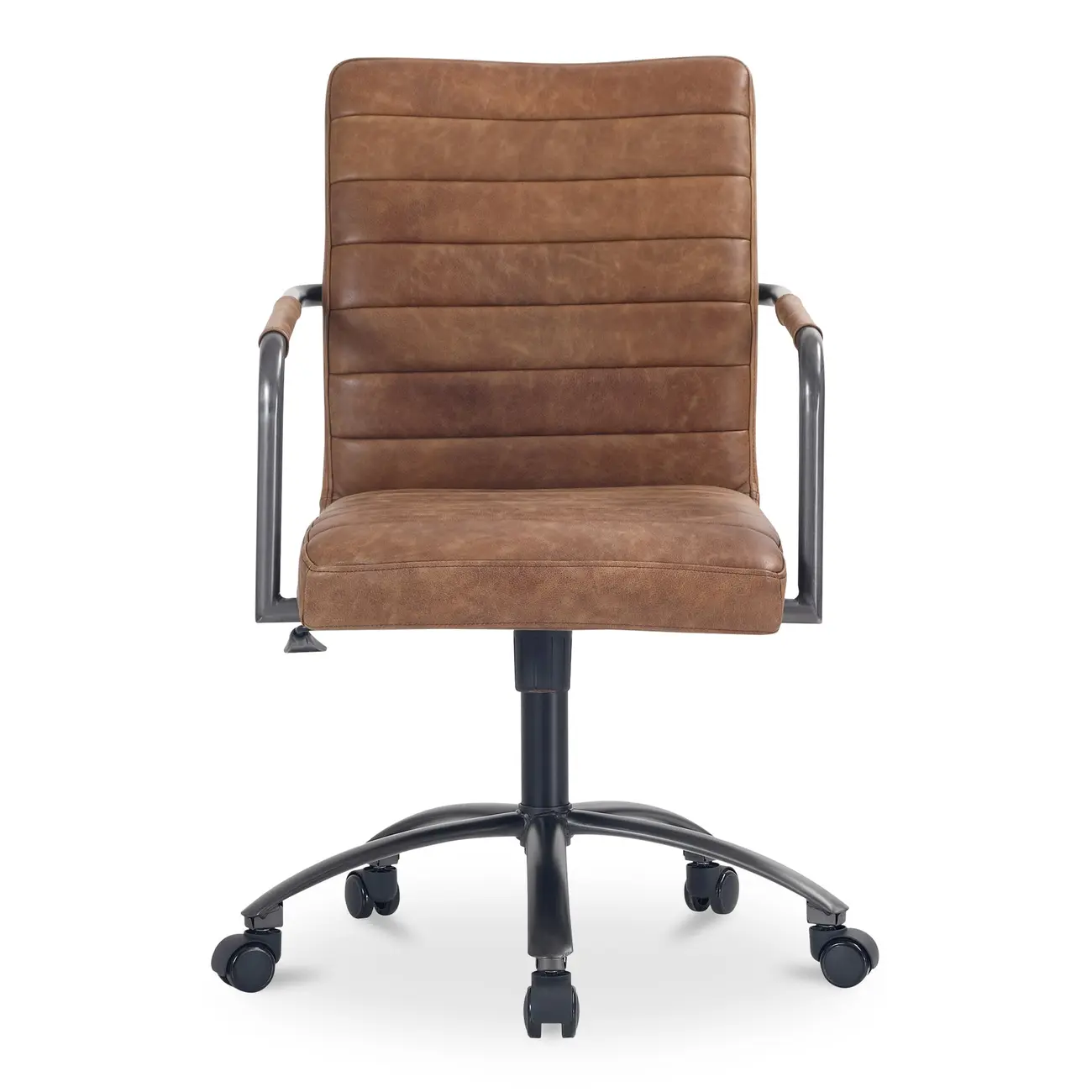 Mid-Back Genuine Leather Swivel Desk Chair with Arms