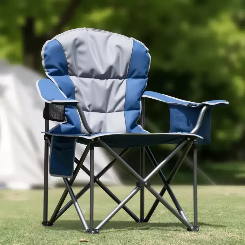 NAYSAYE Oversized Folding Camping Chair Heavy Duty Padded Seat With Cup Holder Storage Cooler Bag For Outdoor Activities, 39*25.2*19.3