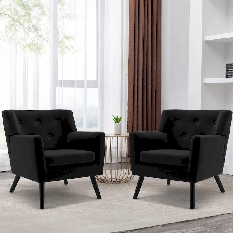 Velvet Upholstered Armchair Tufted Accent Chair, Set of 2 - 30.71H x 28.35 W x 27.56D