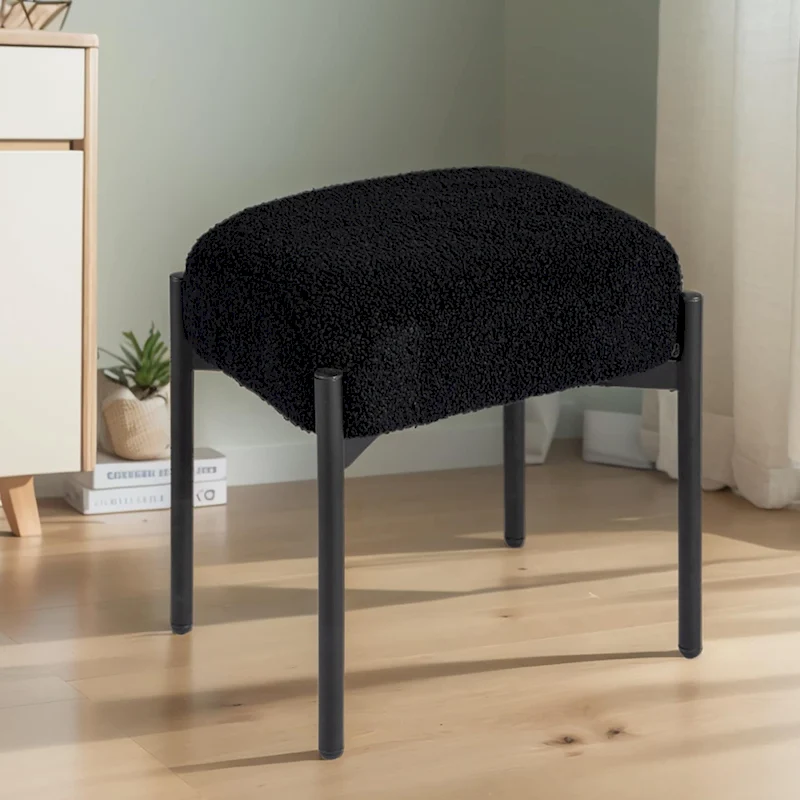 Faux Teddy Fur Round Vanity Stool, Ottoman Foot Stool