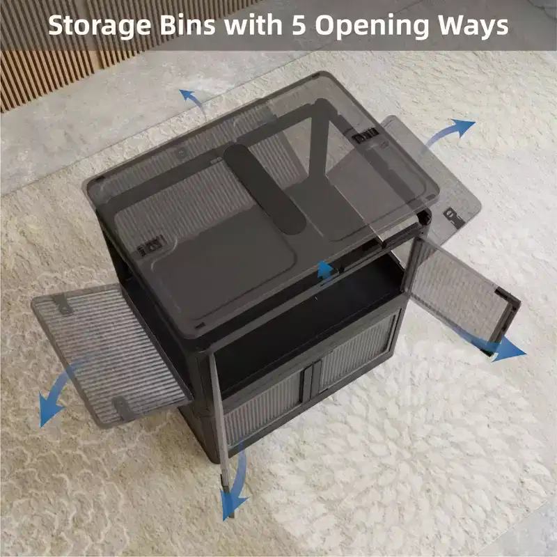 3-Pack Transparent Stackable Storage Bins with 5 Doors to Open with Wheels, Folding Plastic Craft Containers Large Closet Organizers Box for Bedrooms