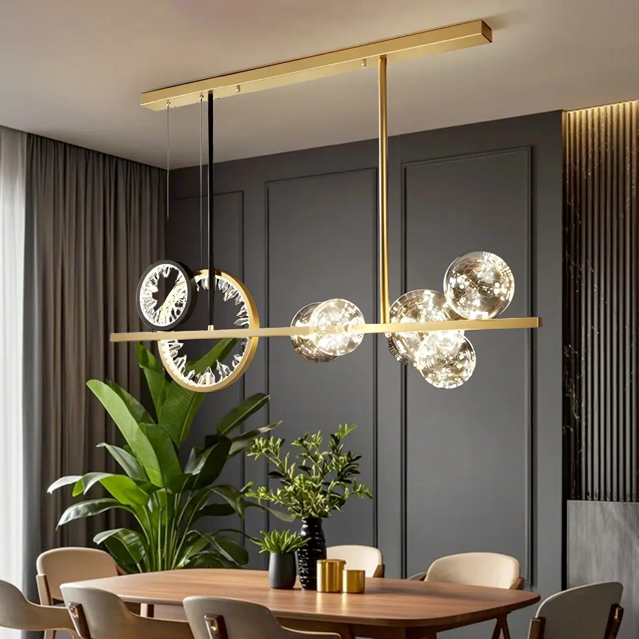 Geometric Gold Glass-Crystal Island Pendant Light