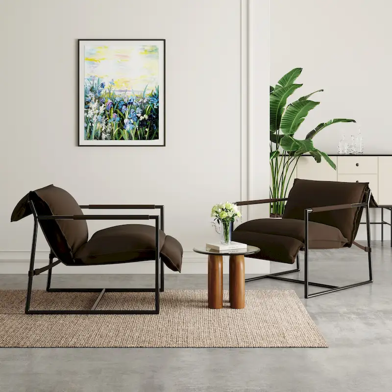 Fabric Accent Chair Metal Framed Sling Armchair Set of 2