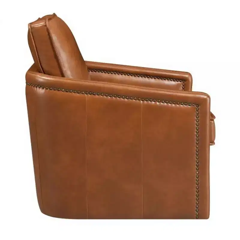 Royal Hampton 34 Inch Accent Chair with Swivel, Faux Leather Upholstery, Brown