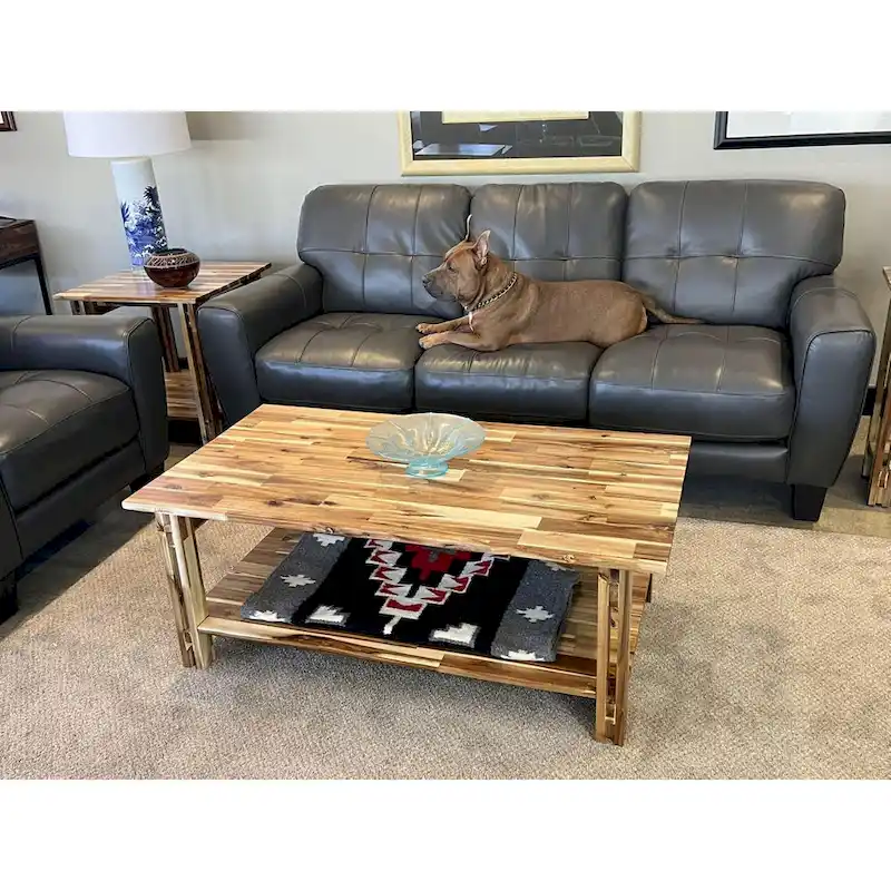 Acacia Wood Architectural Coffee Table with Shelf