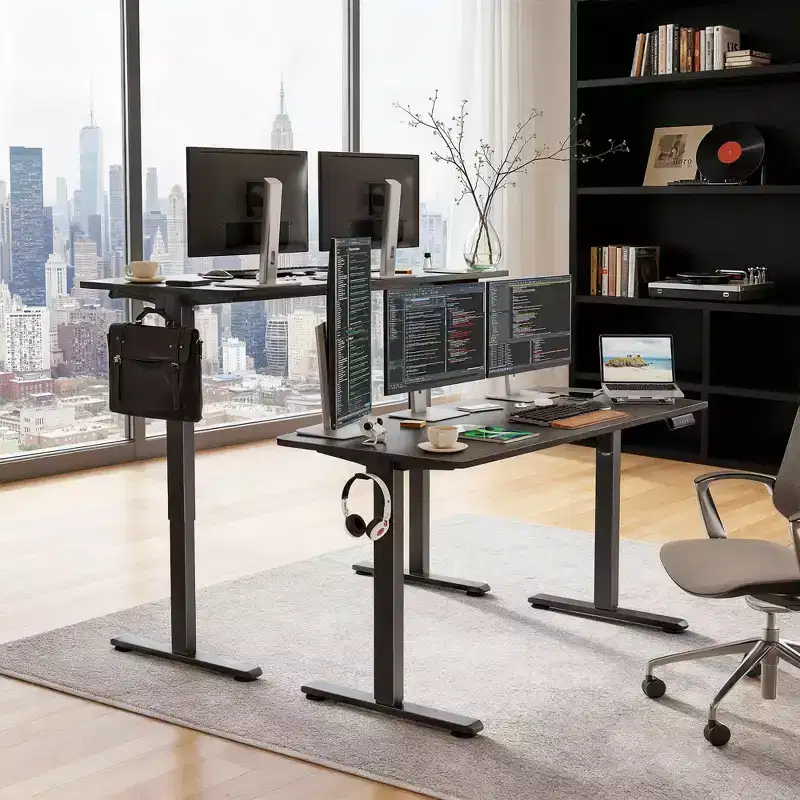 MAYEERTY 55x24 Walnut Electric Standing Desk - Splice Board, Adjustable Height for Home Office