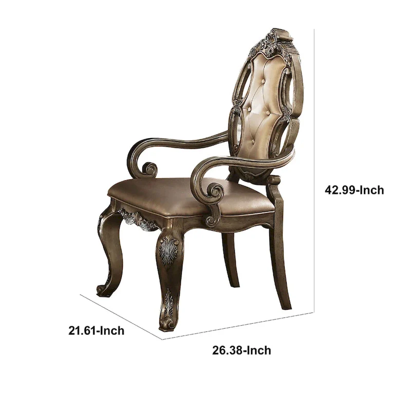 26 Inch Dining Chair, Faux Leather, Set of 2, Champagne Gold