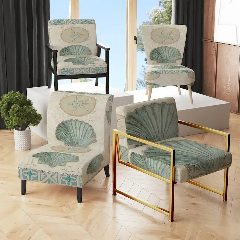 Seastar and Blue Sea Shell II Upholstered Accent Chair