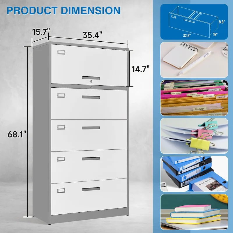 4-Drawer Lateral File Cabinet with Lock