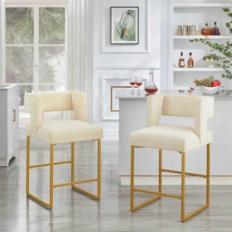 Emerald/Cream/Black/Navy/Grey Velvet Counter Bar Stool, Set of 2