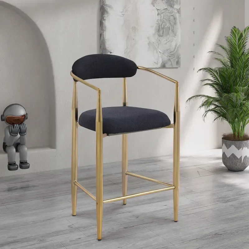 Counter Height Bar Stool with Upholstered Back, Arm and Metal Legs