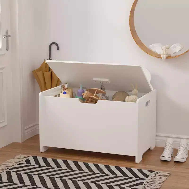 Toy Chest Storage Bench Kids Toy Box Storage Chest Footrest with with Safety Hinged Lid, White - ModernLuxe