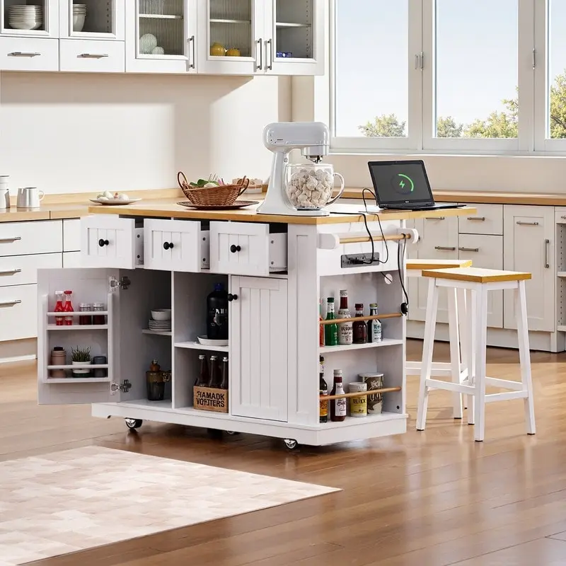 Frost 53inch Large Kitchen Island with Drop Leaf