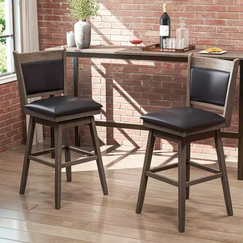 Costway 29 Swivel Bar Stools Set of 2 with Back Rubber Wood Legs Sturdy Footrest