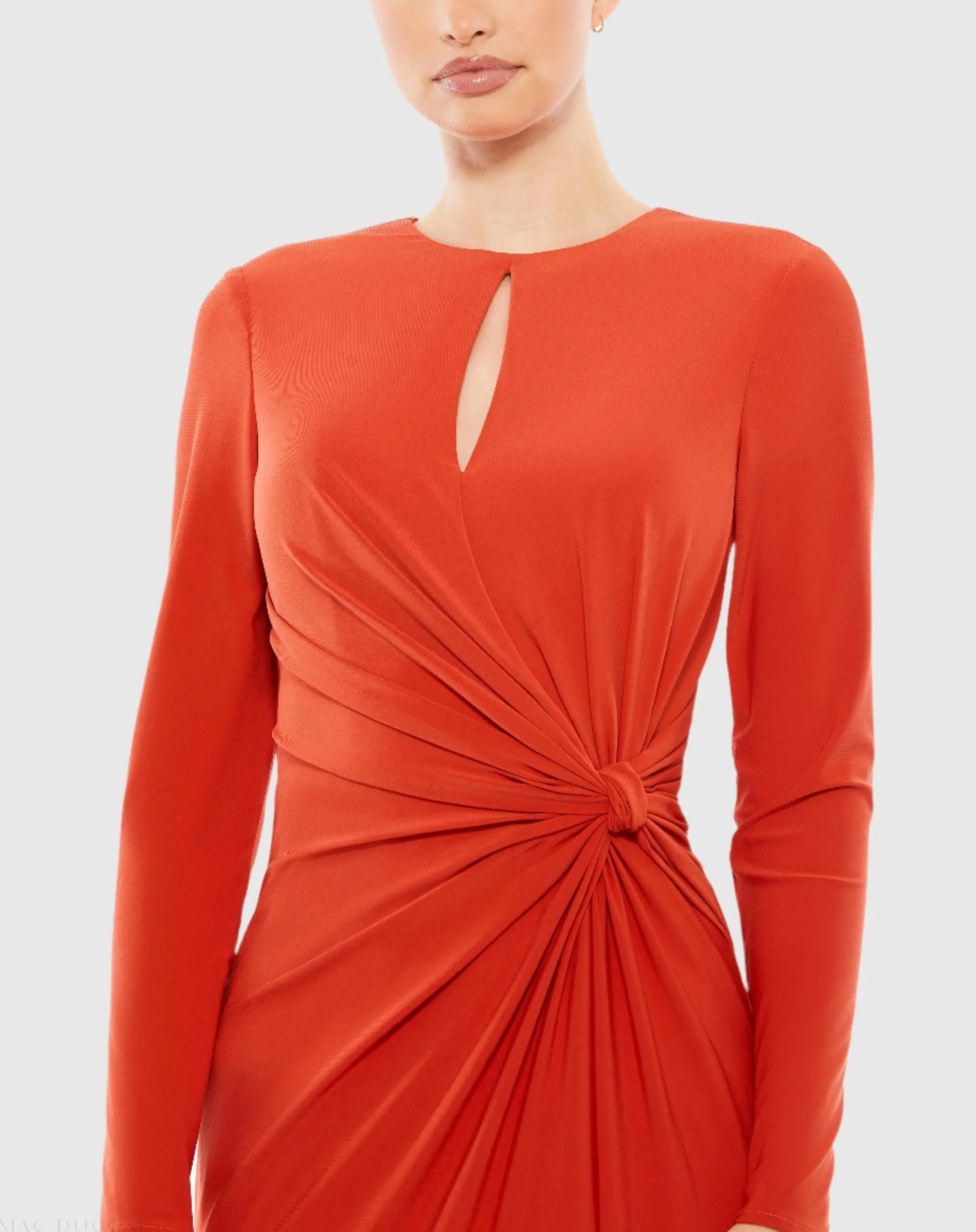 Red Long Sleeve Keyhole Draped Gown