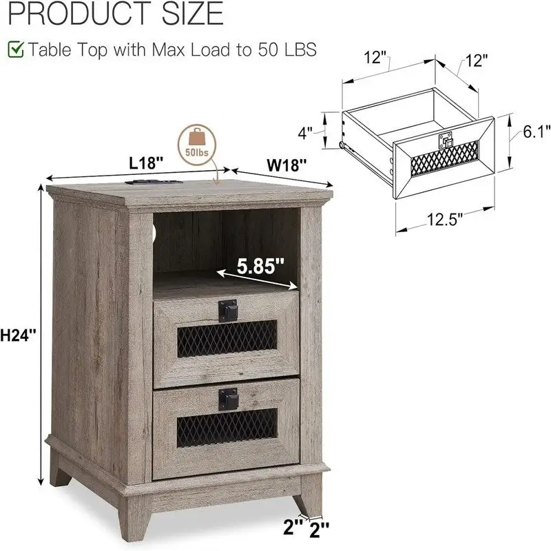 End Table with 2 Drawers - 18 D x 18 W x 24 H
