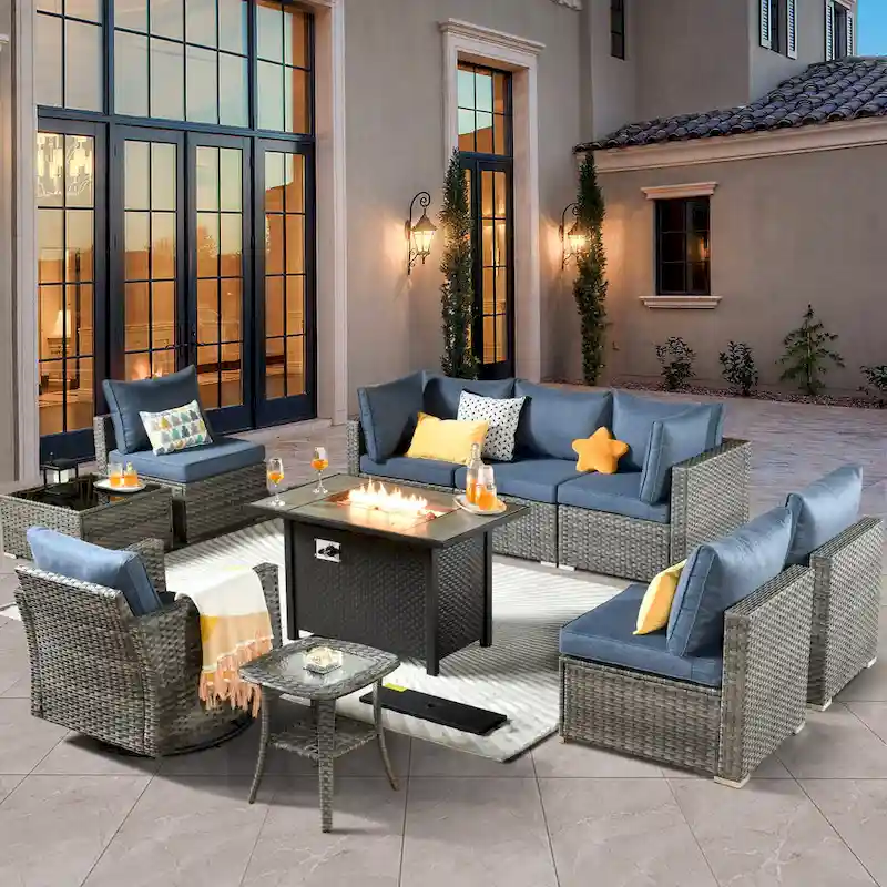 XIZZI 10-piece Patio Furniture Outdoor Sectional Set with Fire Table