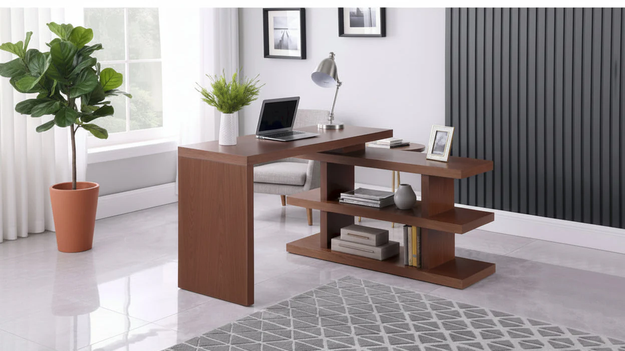 Adjustable Home Office Desk with Rotating Turntable Shelf