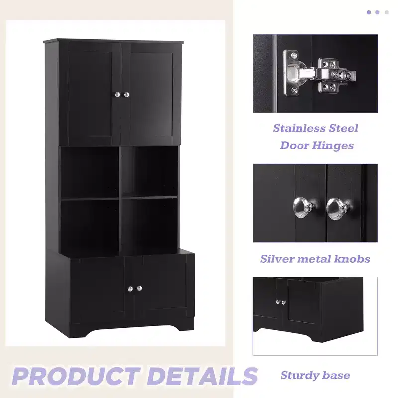 Okak 67 Inch Tall Bathroom Storage Cabinet, Large Freestanding Storage Cabinet with 4 Doors and Open Shelves