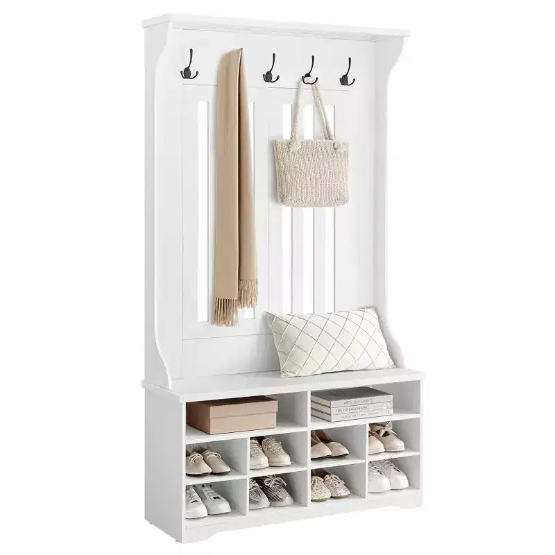 Hall Tree, Coat Rack with Bench, Shoe Storage, 5 Tri-Hooks, Freestanding, Space-Saving, for Mudroom, Entryway, Hallway, Adjustable Shelves