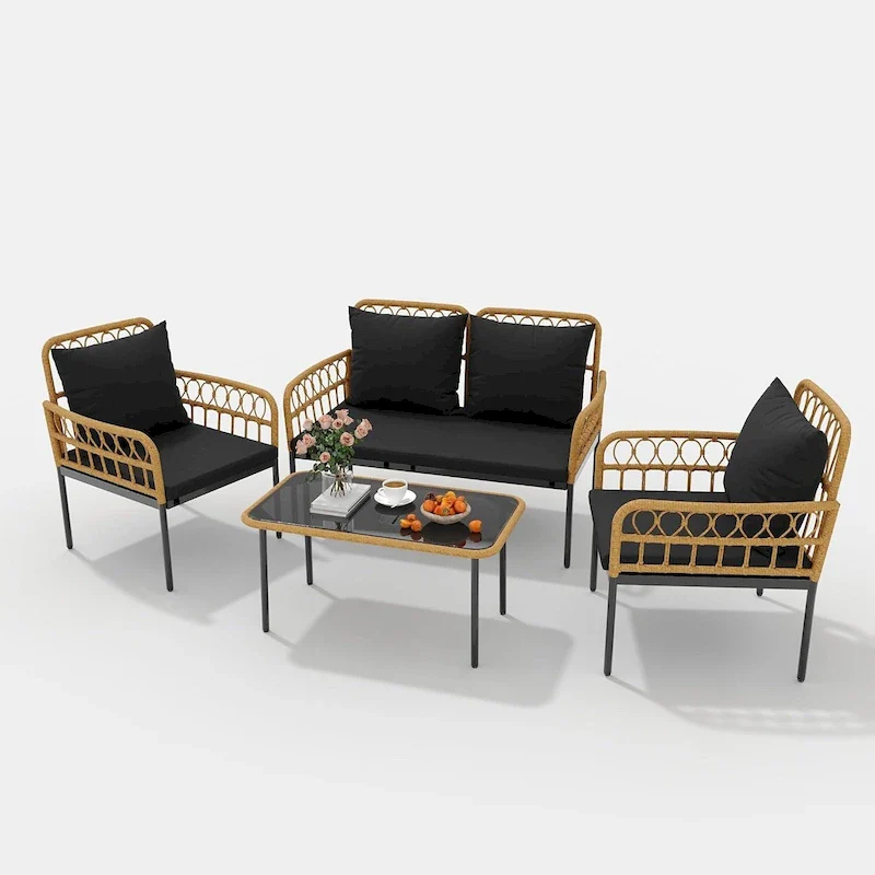 4-Piece Outdoor Wicker Patio Living Room Set