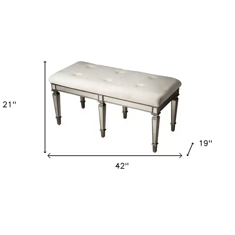 HomeRoots 42 Silver Upholstered 100% Cotton Entryway Bench