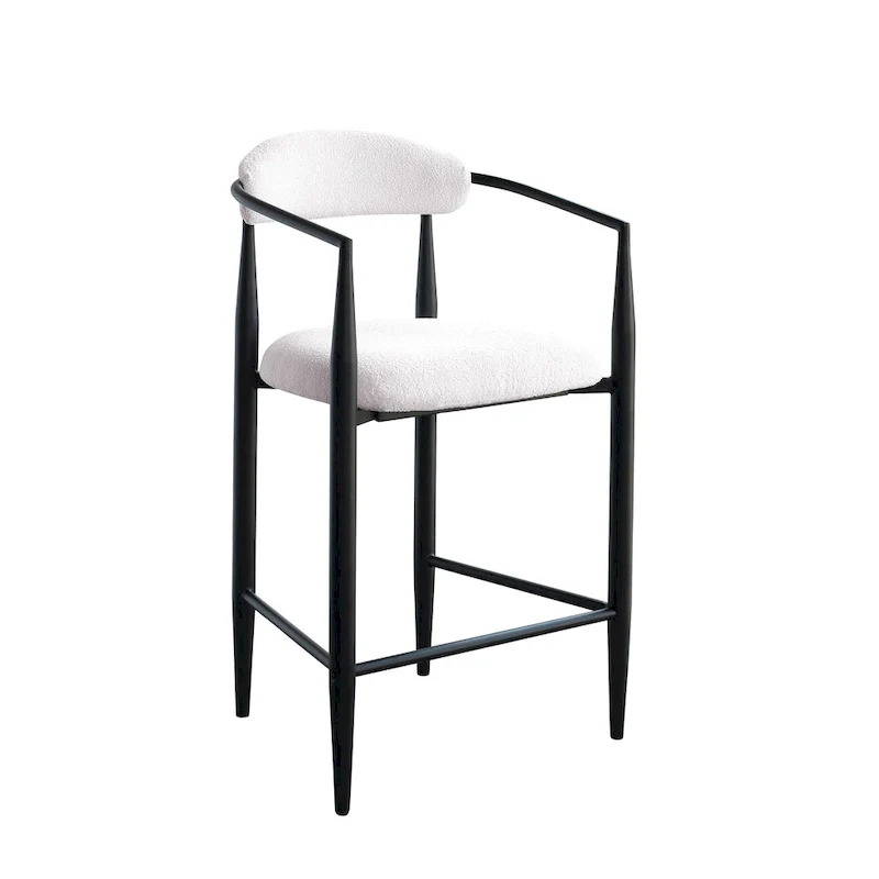 Bar Stools Set of 2, Counter Height Chairs with Upholstered Back, Kitchen Island Chairs with Arm and Metal Legs