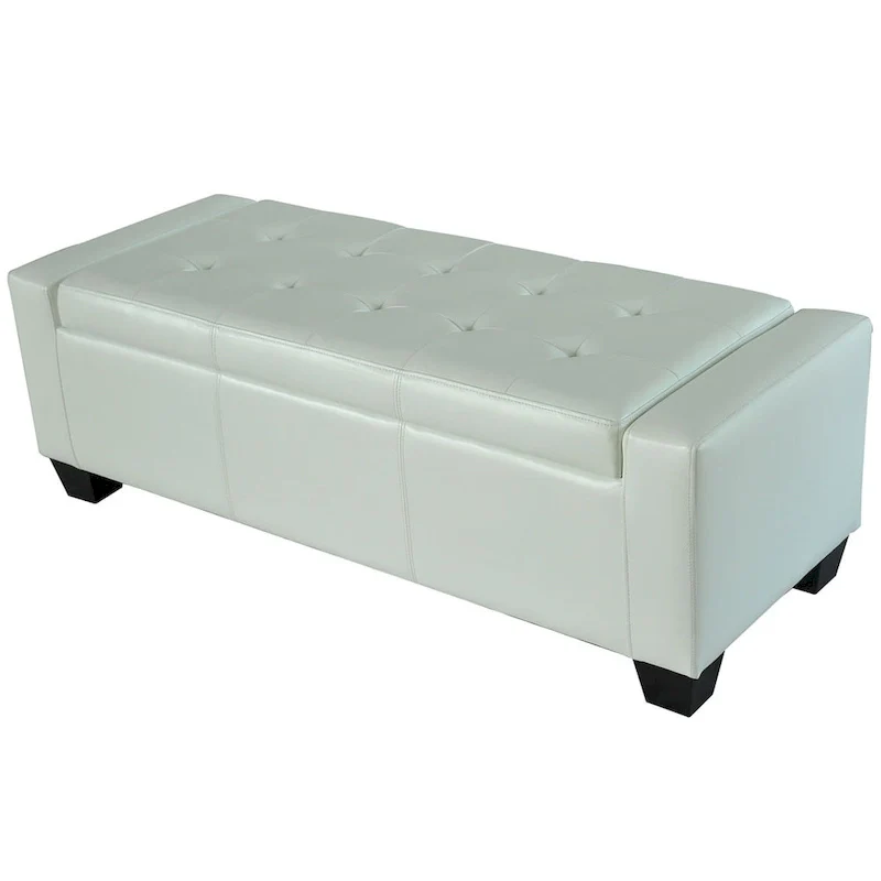 White Faux Leather Storage Ottoman Bench – Seats 2