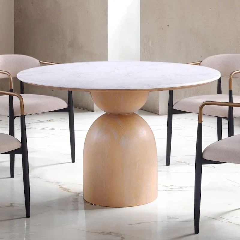 Natural Round Dining Table, Modern Drum Base, Seats 4-6