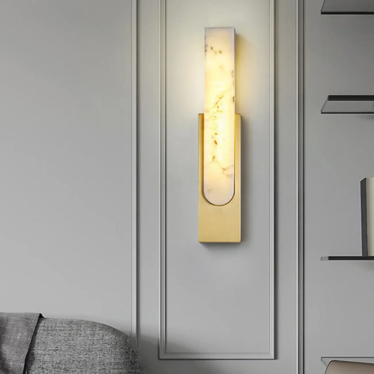 Modern White Stone Metal Wall Sconce Warm Light LED