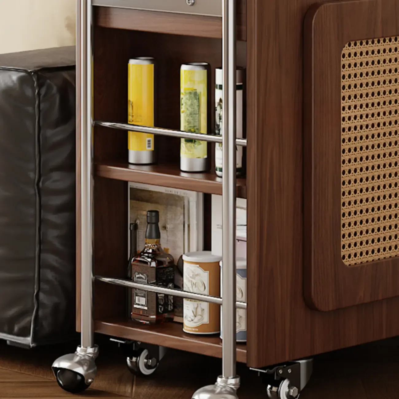 Multifunctional Sintered Stone Top Wheeled Cart Side Table