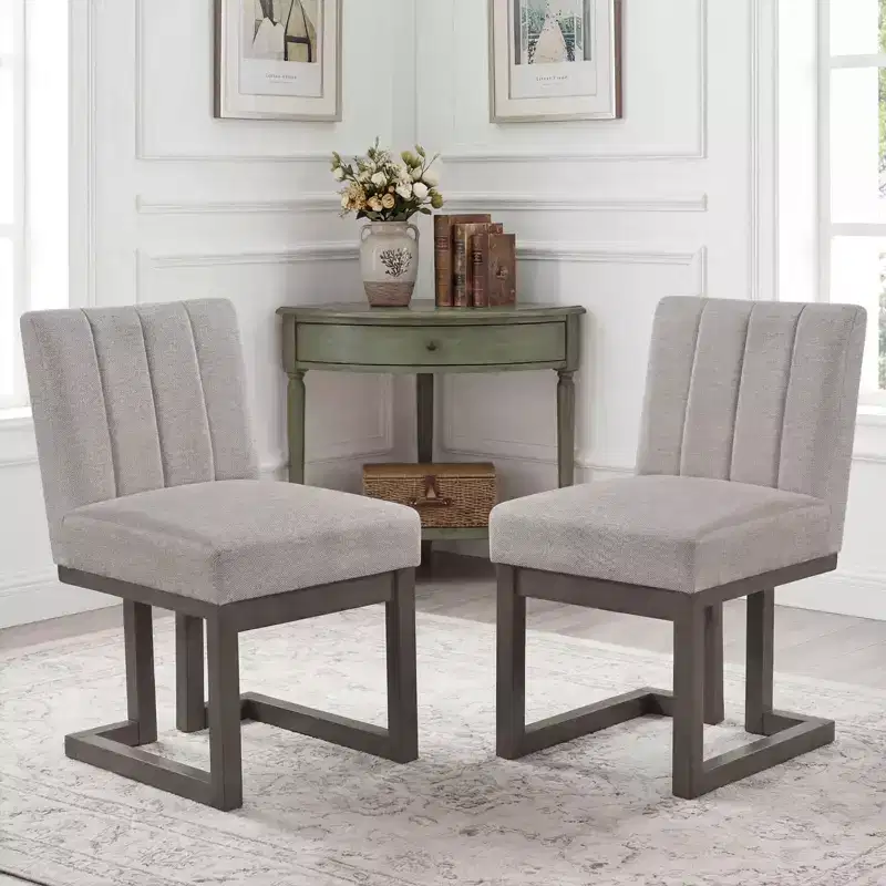 Costway 2/4PCS Wooden Dining Chairs Modern Farmhouse Fabric Upholstered Kitchen Chairs Beige + Gray/Walnut