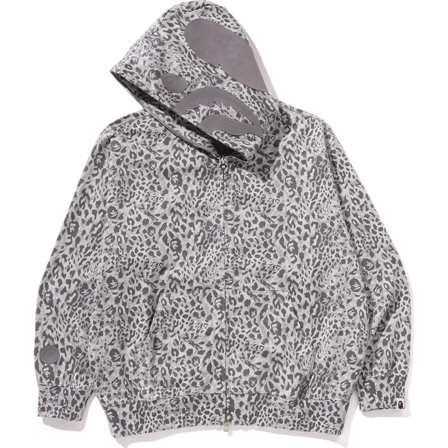 WILD LEOPARD PATTERN SHARK RELAXED FIT FULL ZIP HOODIE MENS