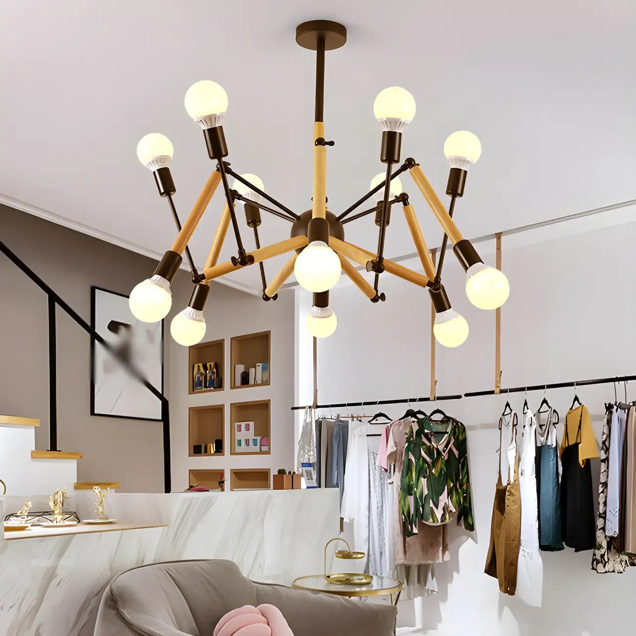 Modern Multi-Light Metal Adjustable Downrod Sputnik Chandelier