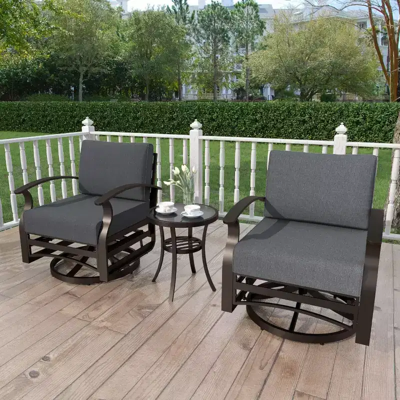 ALAULM 3 PCS Patio Furniture Set, Outdoor Aluminum Swivel Gliders Rocker, Patio Bistro Set Rocking Chair w/Cushions & coffee table