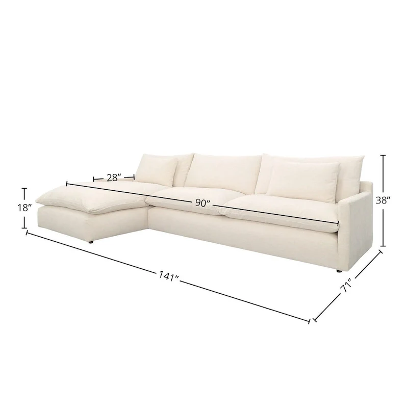Cream Left-Facing Chaise Sectional Sofa, Seats 3–4