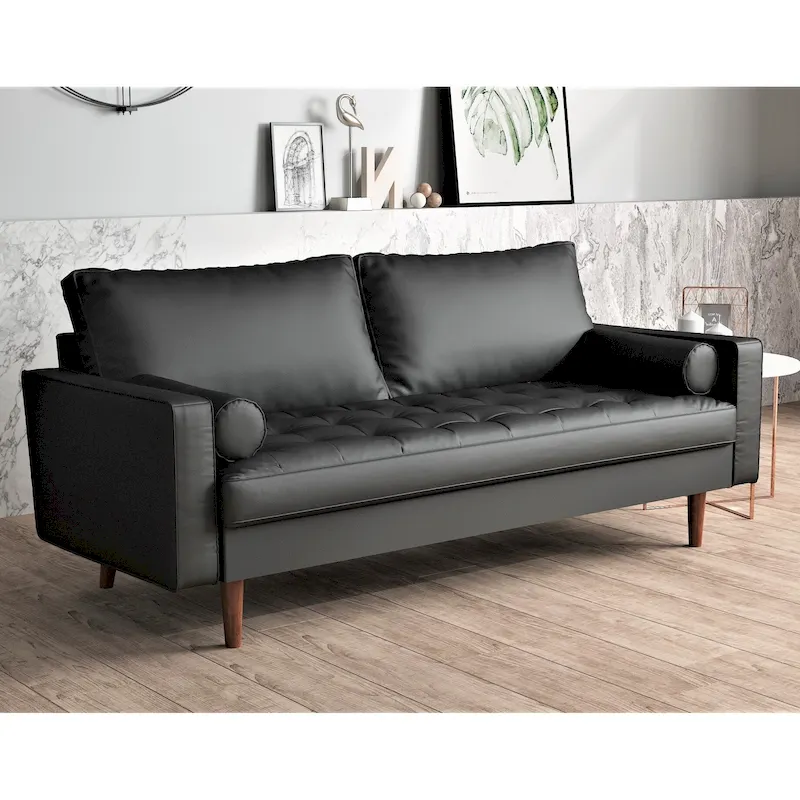 US Pride Faux Leather Mid-century Modern Sofa