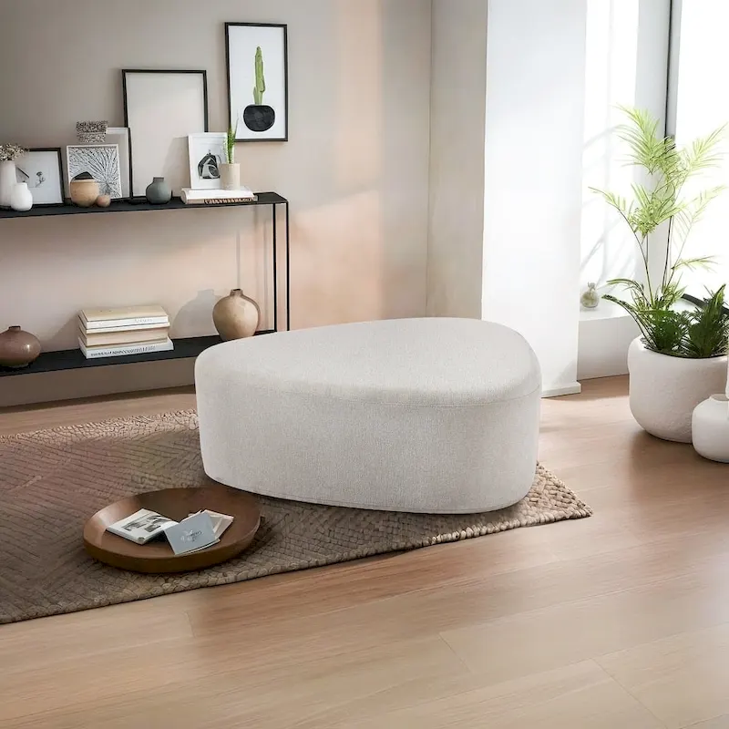 43  Rounded Triangle Upholstered Ottoman, Oversize Fabric Ottoman Footstool