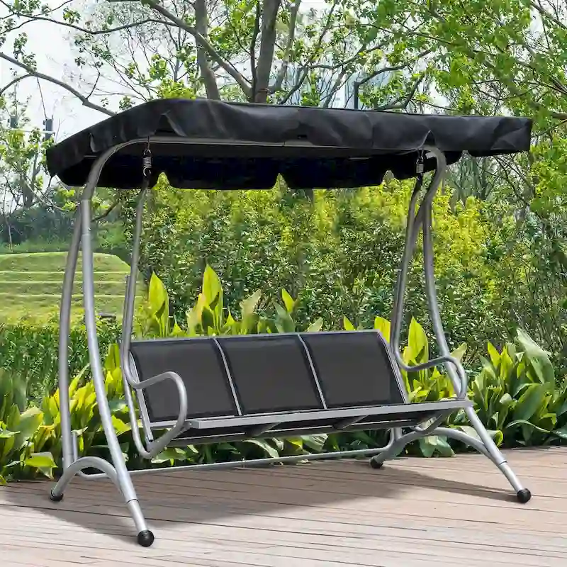 3-Seat Outdoor Canopy Swing with Stand, Adjustable Shade, Steel Frame