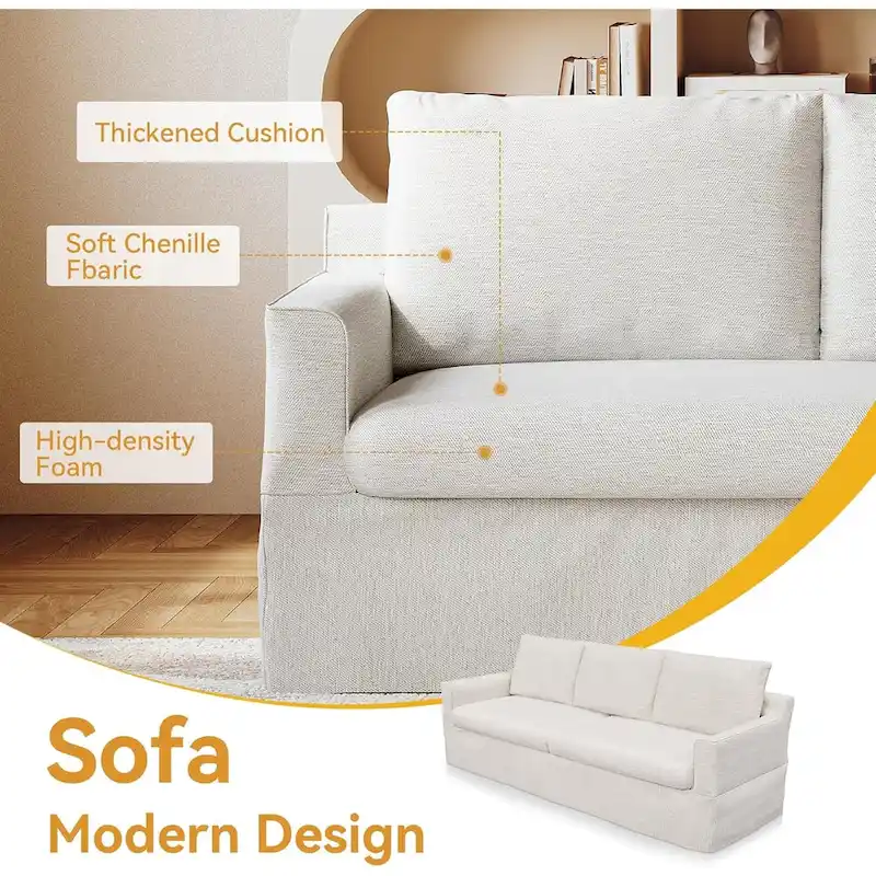 93 Modern 3-Seater Sofa Couch with Deep Seats and Removable Slipcover